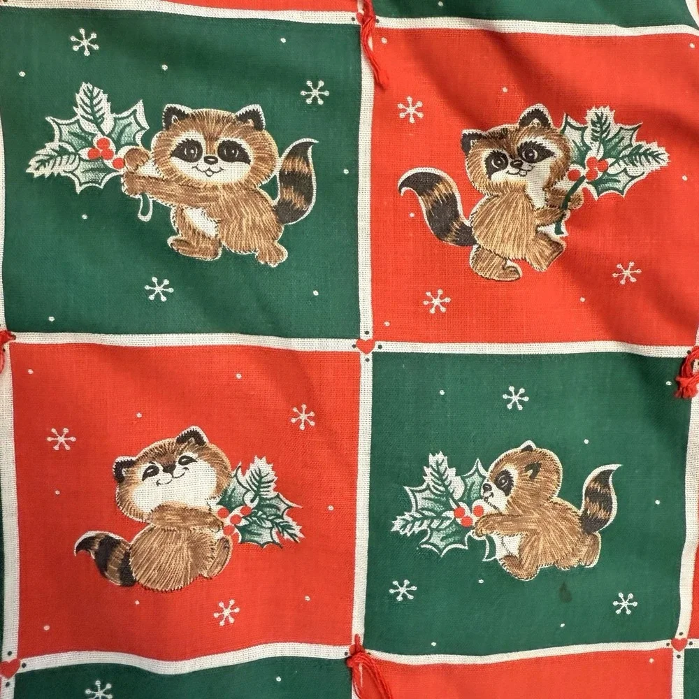 Vintage Christmas Tree Skirt Quilted Round Ruffle Reversible Country Patchwork